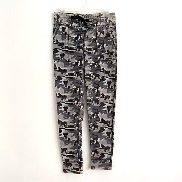 IVORY ELLA Camo Slim Fit Jogger Pants Gray Olive Distressed Pull On Drawstring - Picture 2 of 14